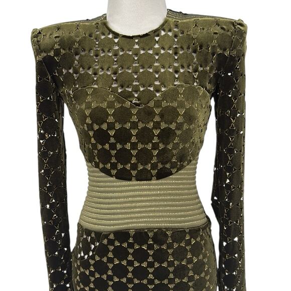 Zhivago Salvation Velvet Laser Cut Midi Dress Green Size US Size 4 - Picture 5 of 11